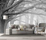 BZHXBZ - Beautiful Nature Grey Forest Wallpaper Big Tree Jungle Landscapes Bedroom Black and White Scenery murals Office Decor Living Room tv Background Large Wall Mural - 91"x65" Not Peel and Stick