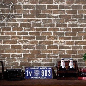 Timeet 3D Vintage Brown Brick Wallpaper 17.7"×393.7" Brick Peel and Stick Wallpaper Brick Wallpaper Brick Self Adhesive Film Faux Textured Wallpaper Stone Look Wall Paper Home Decor Vinyl