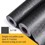 Cismmy Black Crocodile Peel and Stick Wallpaper, 15.7" X 395", Embossed, Easy Peel Off, Self Adhesive, Removable, Textured, Waterproof, Scratch-Resistant, Straight Match, 43.07 sq ft, PVC, 1 Count