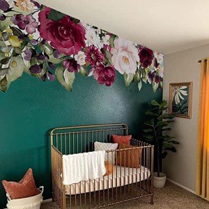 Flortlias Fabric Peel and Stick Floral Wall Decal, Self-Adhesive Peony Flowers Wallpaper, Rose Sticker for Living Room Bedroom Wall Decor (Burgendy Pink Rose Garden)