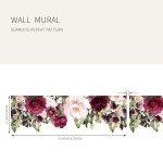 Flortlias Fabric Peel and Stick Floral Wall Decal, Self-Adhesive Peony Flowers Wallpaper, Rose Sticker for Living Room Bedroom Wall Decor (Burgendy Pink Rose Garden)