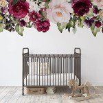 Flortlias Fabric Peel and Stick Floral Wall Decal, Self-Adhesive Peony Flowers Wallpaper, Rose Sticker for Living Room Bedroom Wall Decor (Burgendy Pink Rose Garden)