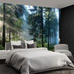 Fightal - Nature Forest Tree Mural Woodland Landscape Backgrounds Cottage Jungle Wallpaper Extra Large Wall murals for Bedroom Living Room（not Peel and Stick）- 108“x 75"