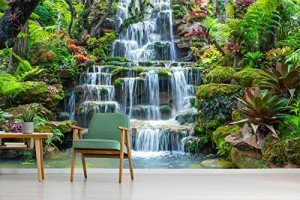 FLFK 3D Mountain Spring Small Waterfall Self-Adhesive Wall Mural Natural Landscape Wallpaper Removable Wall Stickers Large Posters Home Decoration 118x78.7 inches