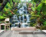 FLFK 3D Mountain Spring Small Waterfall Self-Adhesive Wall Mural Natural Landscape Wallpaper Removable Wall Stickers Large Posters Home Decoration 118x78.7 inches