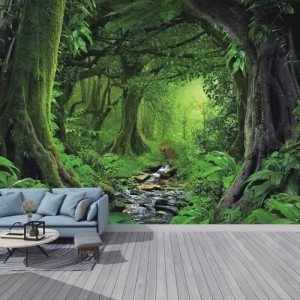LILOKKO Custom Forest Wall Mural Rainforest 3D Peel and Stick Wallpaper Large Nature Scenery Wall Mural for Bedroom Living Room Wallpapers