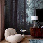 Forest Wall Mural Woodland Wallpaper Mural 148" Wx 98" H Foggy Large Peel and Stick Mural Paint Canvas Removable Art Murals for TV Background Bedroom Office, Dark Blue