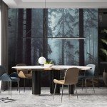 Forest Wall Mural Woodland Wallpaper Mural 148" Wx 98" H Foggy Large Peel and Stick Mural Paint Canvas Removable Art Murals for TV Background Bedroom Office, Dark Blue