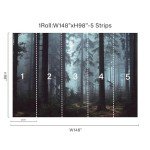 Forest Wall Mural Woodland Wallpaper Mural 148" Wx 98" H Foggy Large Peel and Stick Mural Paint Canvas Removable Art Murals for TV Background Bedroom Office, Dark Blue