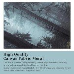 Forest Wall Mural Woodland Wallpaper Mural 148" Wx 98" H Foggy Large Peel and Stick Mural Paint Canvas Removable Art Murals for TV Background Bedroom Office, Dark Blue