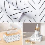 Erfoni Black and White Peel and Stick Wallpaper Modern Herringbone Contact Paper Bathroom 17.7inch x 196.8inch Geometric Removable Wall Paper Peel and Stick Backsplash Self Adhesive Contact Paper