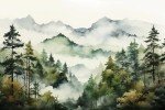 Watercolor Forest Mountain Mural Wallpaper, Foggy Tree Ink Wall Mural, Natural Mural, Misty Abstract Botanical Wallpaper for Living Room Bedroom Dinning Room141 x96(Not Peel and Stick)