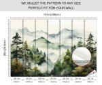 Watercolor Forest Mountain Mural Wallpaper, Foggy Tree Ink Wall Mural, Natural Mural, Misty Abstract Botanical Wallpaper for Living Room Bedroom Dinning Room141 x96(Not Peel and Stick)