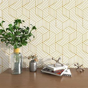 MelunMer Geometric Peel and Stick Wallpaper Gold 393In L 17.7In W Self Adhesive Removable Wallpaper for Bedroom/Bathroom Waterproof Modern Contact Paper for Cabinets Gold Contact Paper Shelf Liner