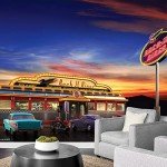wall26 - Retro American Diner at Dusk - Removable Wall Mural | Self-Adhesive Large Wallpaper - 100x144 inches
