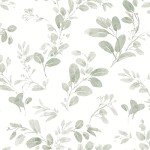 RoomMates RMK12274PL Dancing Leaves Peel and Stick Wallpaper, Green, White