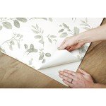 RoomMates RMK12274PL Dancing Leaves Peel and Stick Wallpaper, Green, White