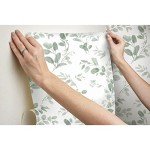 RoomMates RMK12274PL Dancing Leaves Peel and Stick Wallpaper, Green, White