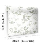 RoomMates RMK12274PL Dancing Leaves Peel and Stick Wallpaper, Green, White