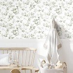 RoomMates RMK12274PL Dancing Leaves Peel and Stick Wallpaper, Green, White
