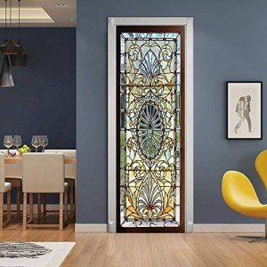 ChezMax Door Stickers Decals 3D Door Murals Peel and Stick, Removable Decorative Vinyl Wallpaper Waterproof Self Adhesive Wall Covers Poster for Home Office Decoration Vivid Glass 30.3" W x 78.7" H