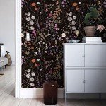 JiffDiff Floral Wallpaper Peel and Stick- Farm Wildwood Daisy Flower Stick on Wallpaper Dark Floral Self Adhesive Contact Paper (17.3" x 118", Timeless)