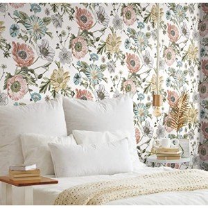 RoomMates RMK12281PL Vintage Poppy Peel and Stick Wallpaper, 20.5 in x 18 ft