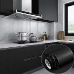 practicalWs 15.7" x393.7" Black Wallpaper Self Adhesive and Removable Peel and Stick Vinyl Film Stick Paper Easy to Apply Wall Coverings Shelf Home Decorative Liner Table and Door Reform