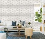 Timeet Brick Wallpaper Peel and Stick Wallpaper Self Adhesive Removable Wallpaper 17.7"×197" Beige White Brick Wallpaper for Laundry Room Bedroom Decoration Easy to Install