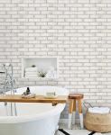 Timeet Brick Wallpaper Peel and Stick Wallpaper Self Adhesive Removable Wallpaper 17.7"×197" Beige White Brick Wallpaper for Laundry Room Bedroom Decoration Easy to Install