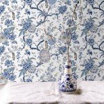 Drydiet Chinoiserie Peel and Stick Wallpaper 118.1" x 15.75" Removable Self Adhesive Wallpaper Floral Birds Contact Jacobean Vintage Contact Paper for Bedroom(Blue and White)