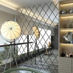 58PCS Wall Mirror Sticker Decal, Removable Mural Stickers Geometric Art Decor Diamond Shape Acrylic Mirror Wall Sticker Decal for Bedroom Home Living Room DIY Decor