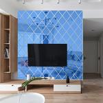 58PCS Wall Mirror Sticker Decal, Removable Mural Stickers Geometric Art Decor Diamond Shape Acrylic Mirror Wall Sticker Decal for Bedroom Home Living Room DIY Decor