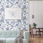 Drydiet Chinoiserie Peel and Stick Wallpaper 118.1" x 15.75" Removable Self Adhesive Wallpaper Floral Birds Contact Jacobean Vintage Contact Paper for Bedroom(Blue and White)