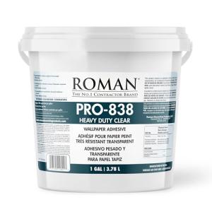 ROMAN PRO-838 Heavy Duty Clear Wallpaper Adhesive, for Commercial Weight Wallcoverings, Wall Carpet, Non-Wovens, and More, 1 Gallon (300 sq. ft.)