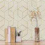 MelunMer Geometric Peel and Stick Wallpaper Gold 197In L 17.7In W Self Adhesive Removable Wallpaper for Bedroom/Bathroom Waterproof Modern Contact Paper for Cabinets Gold Contact Paper Shelf Liner
