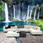 WFBHUA-Wall Mural Waterfall Green Nature Lake Landscape Wallpaper Decor for Bathroom Living Room Bedroom(Not Peel and Stick)