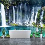 WFBHUA-Wall Mural Waterfall Green Nature Lake Landscape Wallpaper Decor for Bathroom Living Room Bedroom(Not Peel and Stick)