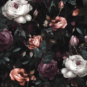 Laatse Dark Floral Peel and Stick Wallpaper, Vintage Floral Contact Paper, Waterproof Self Adhesive Boho Decor Black Rose Wall Paper for Bedroom Walls Bookcase Drawers 17.5in x 9.8ft
