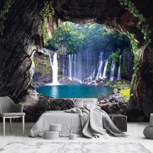 YQWDMX - 3D Cave Waterfall Natural Landscape Wallpaper for Bedroom (Not Peel and Stick)