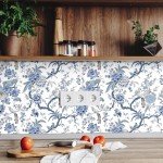 Drydiet Chinoiserie Peel and Stick Wallpaper 118.1" x 15.75" Removable Self Adhesive Wallpaper Floral Birds Contact Jacobean Vintage Contact Paper for Bedroom(Blue and White)