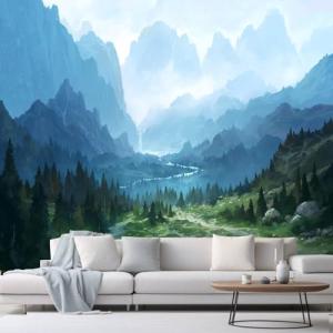 Apdidl Large Forest Tapestry for Bedroom Aesthetic 90'' X 71'' Foggy Mountain Tree Nature Wall Mural Tapestry Landscape Backdrop Green Woodland Scenery Wall Hanging for Living Room Ceiling Decor