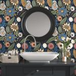 Boho Wallpaper Peel and Stick,Vintage Floral Contact Paper 17.5" x 118", Retro Botanical Flower Wall Paper Self Adhesive Removable Waterproof for Walls Shelves Cabinet Table (Blue,Yellow, Green)