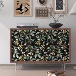 VOLEAAR Dark Peel and Stick Wallpaper Vintage – Dark Green Leaf Removable Self-Adhesive Vinyl for Bathroom Bedroom Kitchen Drawer Cabinet, Black Green Gold Floral Wall Decor Retro Style 17.5" x 118"