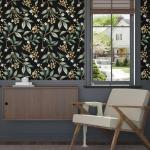 VOLEAAR Dark Peel and Stick Wallpaper Vintage – Dark Green Leaf Removable Self-Adhesive Vinyl for Bathroom Bedroom Kitchen Drawer Cabinet, Black Green Gold Floral Wall Decor Retro Style 17.5" x 118"