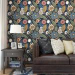 Boho Wallpaper Peel and Stick,Vintage Floral Contact Paper 17.5" x 118", Retro Botanical Flower Wall Paper Self Adhesive Removable Waterproof for Walls Shelves Cabinet Table (Blue,Yellow, Green)