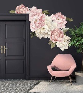 Murwall Floral Peonies Wall Decal, Peony Bouquet Flowers Removable Peel and Stick Wall Sticker