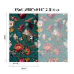 Zeeko Floral Peel and Stick Wallpaper Removable Mural Vintage Wallpaper (59" W x 98") Self-Adhesive Wall Mural for Bedroom Livingroom Home Art Decor, Blue