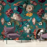 Zeeko Floral Peel and Stick Wallpaper Removable Mural Vintage Wallpaper (59" W x 98") Self-Adhesive Wall Mural for Bedroom Livingroom Home Art Decor, Blue