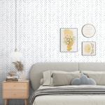 Peel and Stick Wallpaper Herringbone Striped Wallpaper 17.3"x393" White and Blue Wall Paper Boho Contact Paper Self Adhesive Removable Wallpapers Decorative for Bedroom Bathroom Cabinets Vinyl Roll